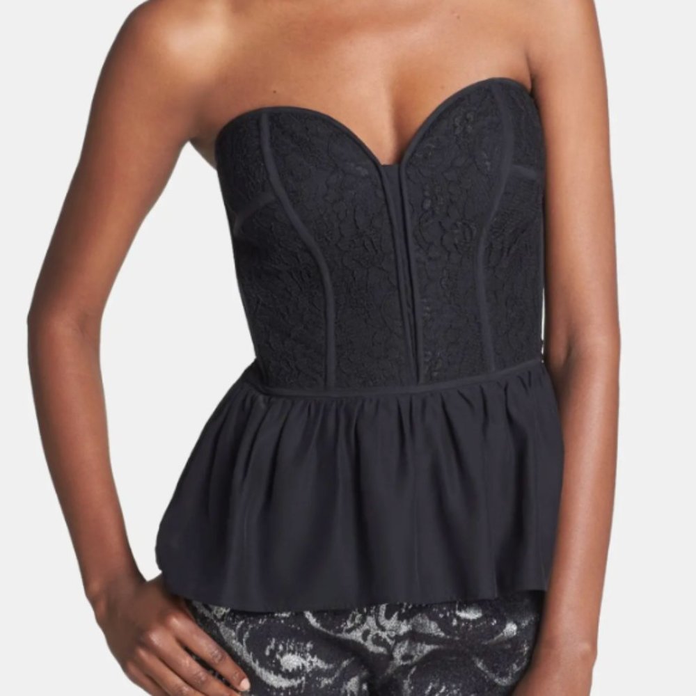 NWOT Devlin Nordstrom black lack strapless peplum bustier top